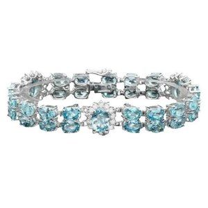 45.50 Natural Zircon and Diamond 14K Solid White Gold Bracelet